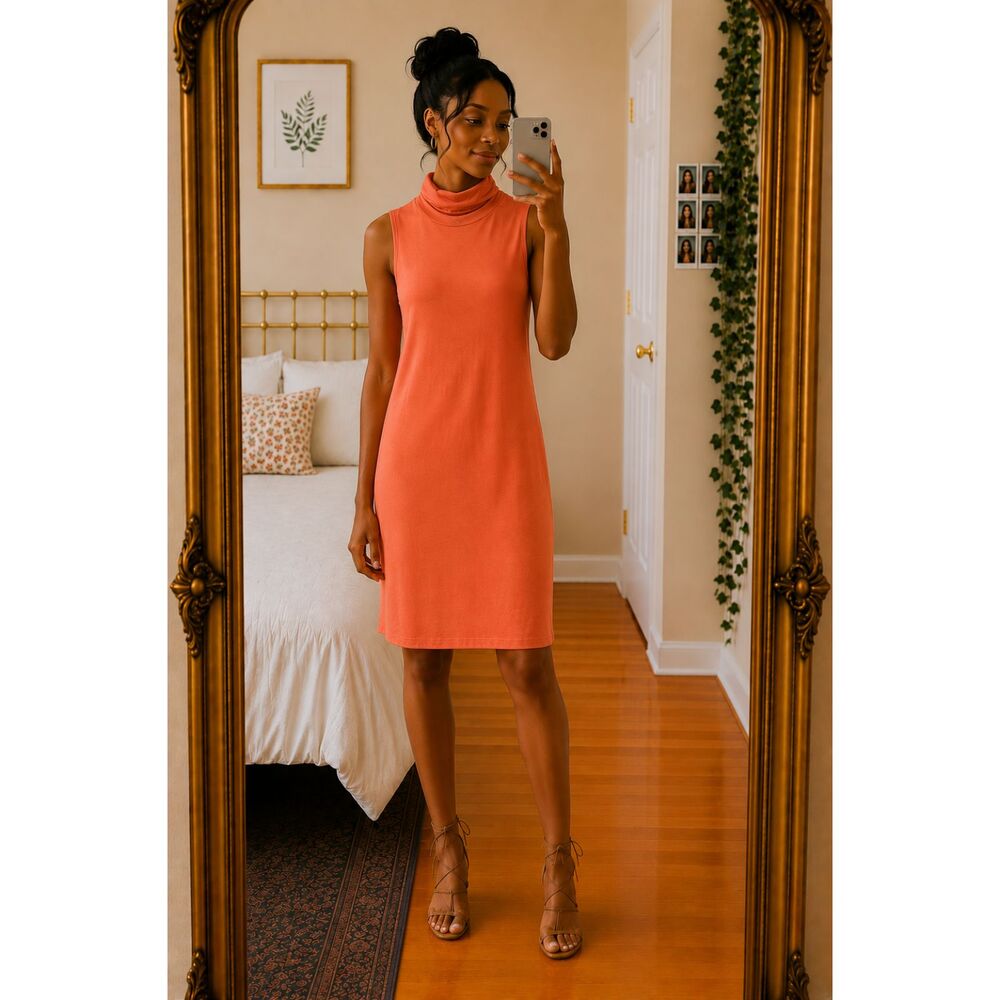 NWT Daniel Cremieux Womens Orange Knee Length Turtleneck Dress Size Medium